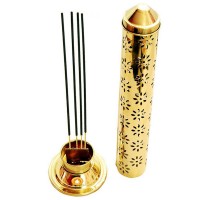 Pure Brass Embossed Design Agarbatti stand/Incense Stick Stand/Holder with Dust and Burn Safety Ash Catcher 